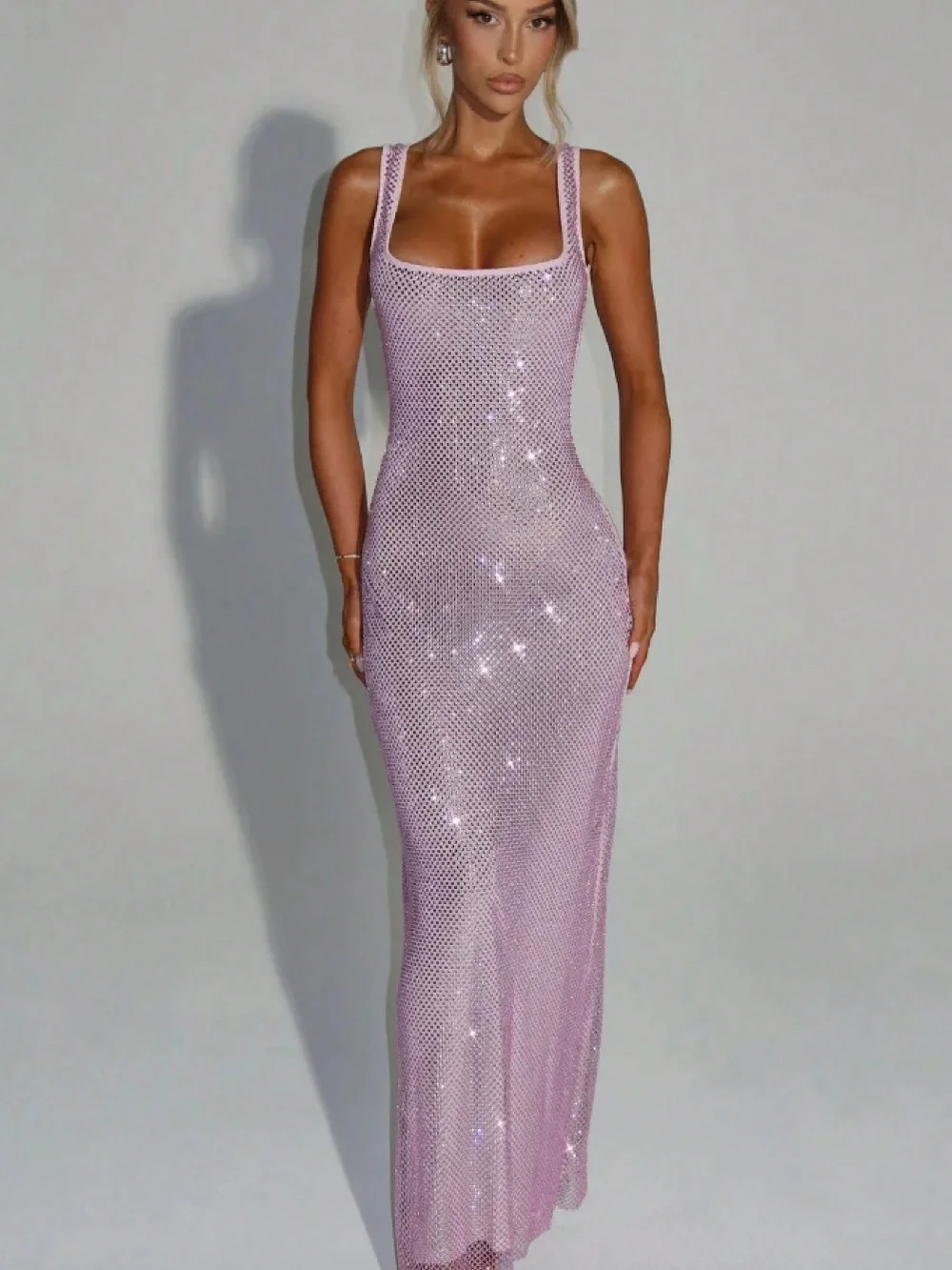 Sequin Rhinestone Pink Maxi Dress - Picture 1 of 6